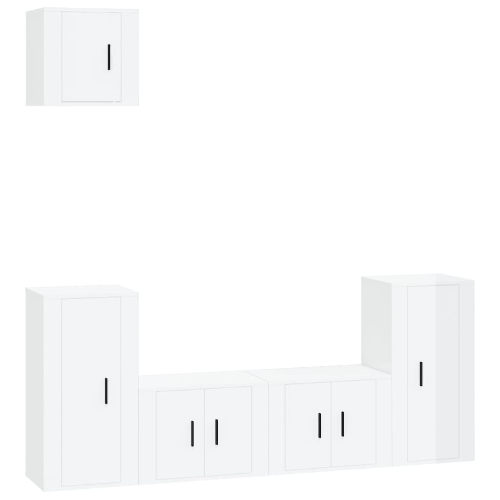 vidaXL 5-częściowy zestaw szafek telewizyjnych, biały z połyskiem