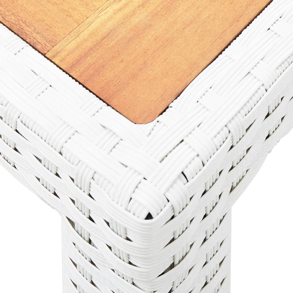 vidaXL Stół ogrodowy, biały, 150x90x75 cm, rattan PE i drewno akacjowe