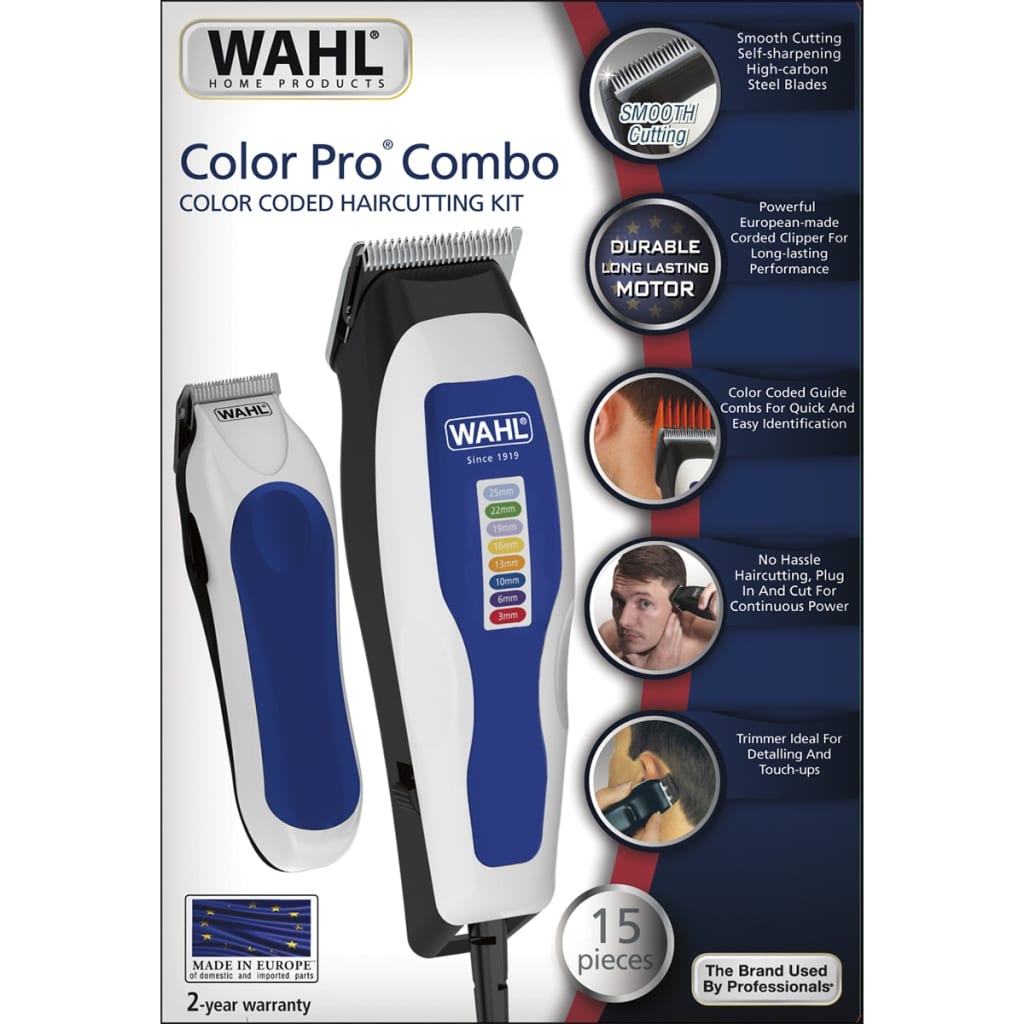 Wahl 15-częściowy zestaw maszynek do strzyżenia włosów Color Pro Combo