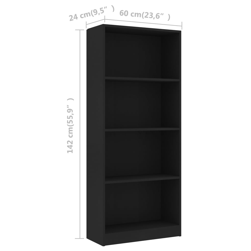 vidaXL 4-poziomowy regał na książki, czarny, 60x24x142 cm