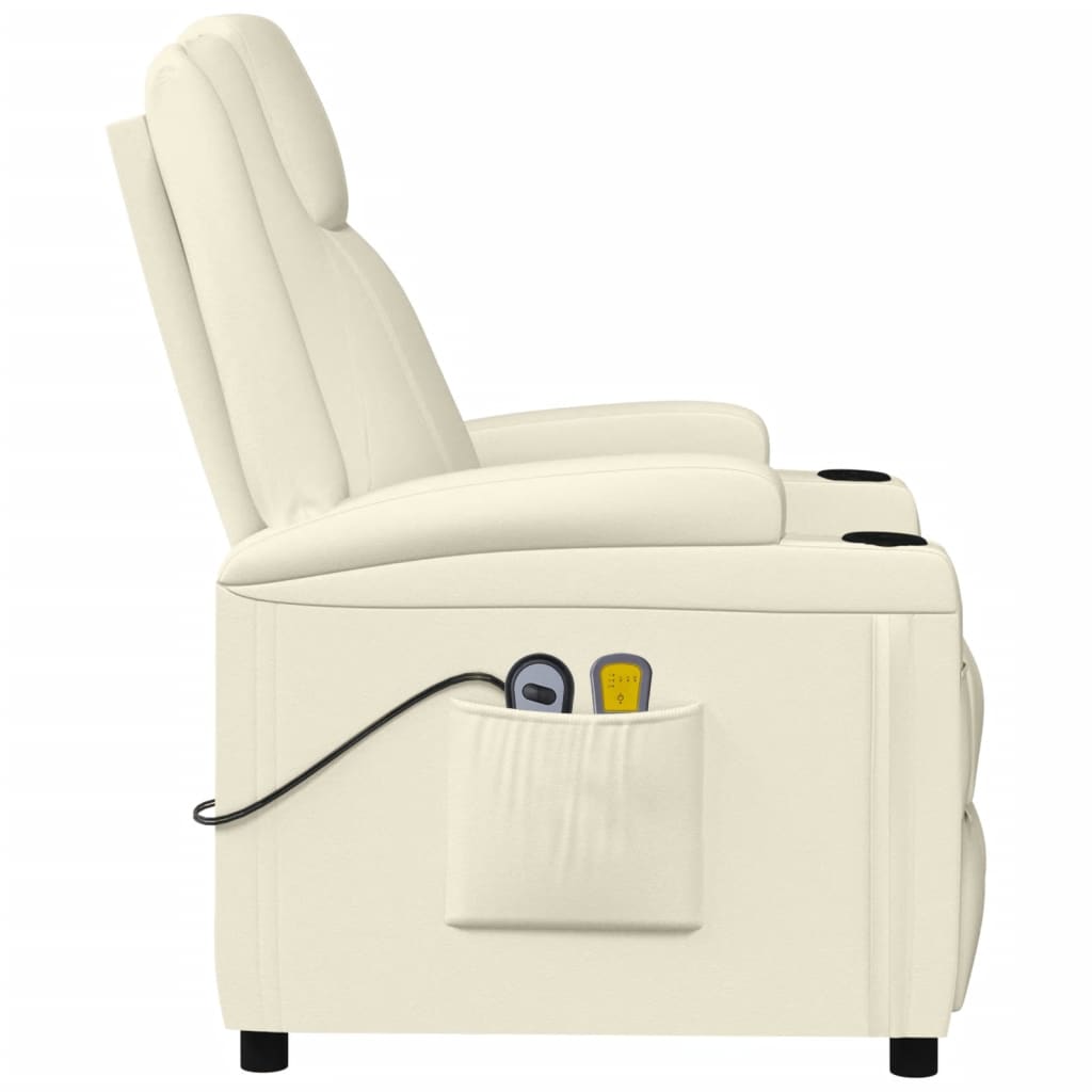 vidaXL Elektryczny fotel masujący, rozkładany, kremowy, ekoskóra