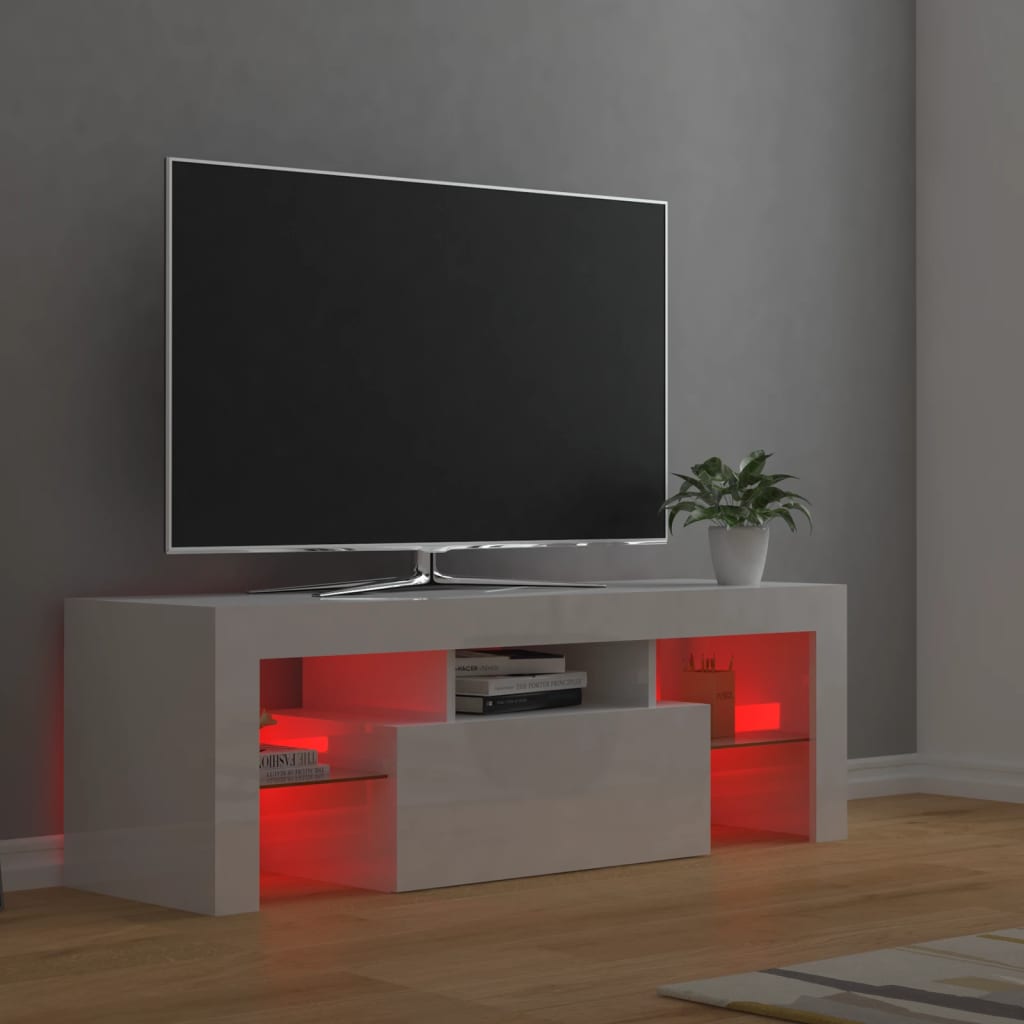 vidaXL Szafka TV z oświetleniem LED, biała, wysoki połysk, 120x35x40cm
