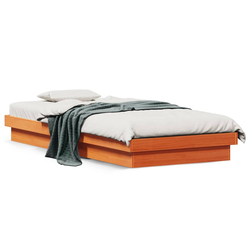 vidaXL Rama łóżka z LED, woskowy brąz, 90x200 cm, lite drewno sosnowe
