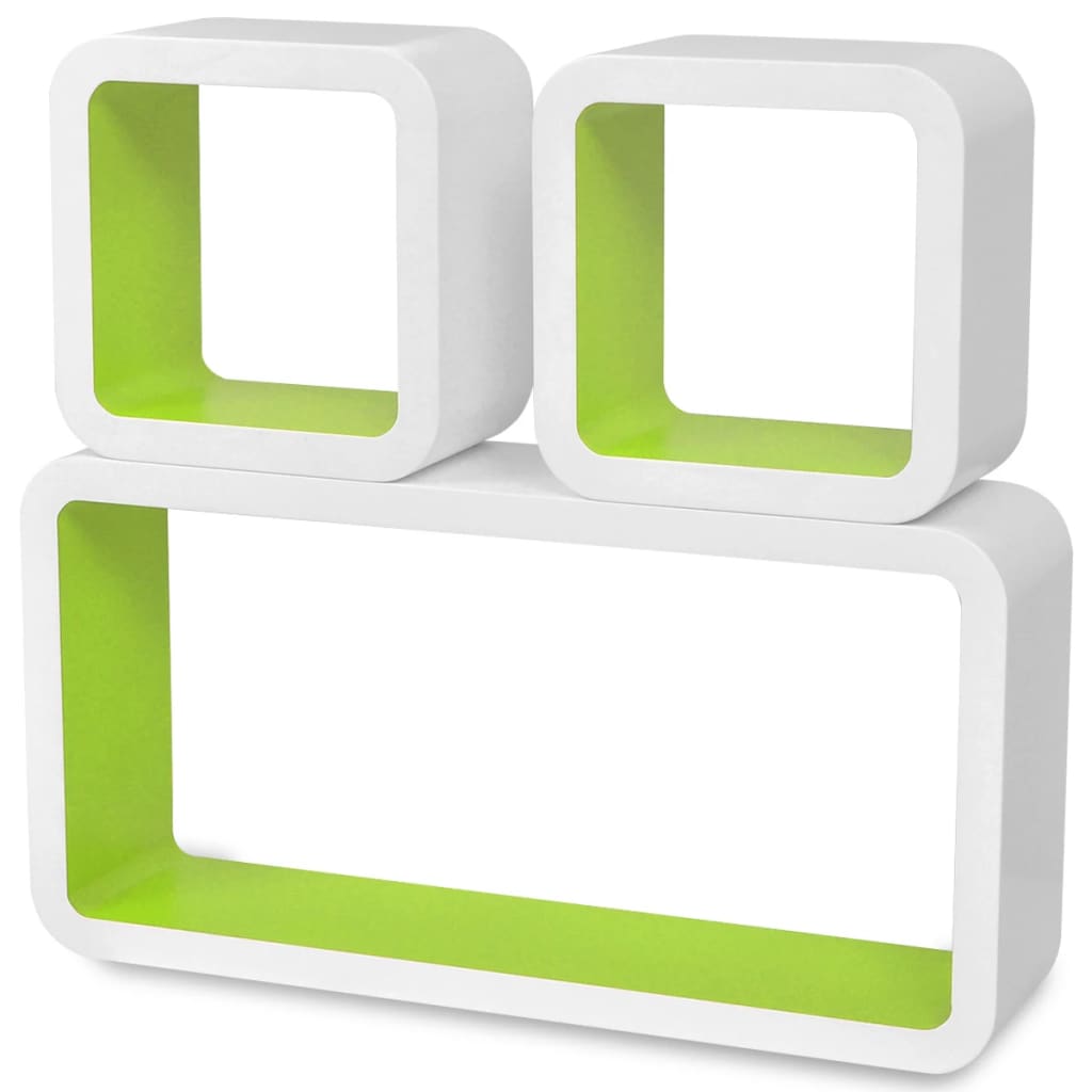 3 biało zielone wiszące półki ozdobne MDF Cube