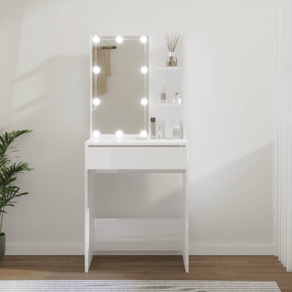 vidaXL Toaletka z oświetleniem LED, biała z połyskiem, 60x40x140 cm