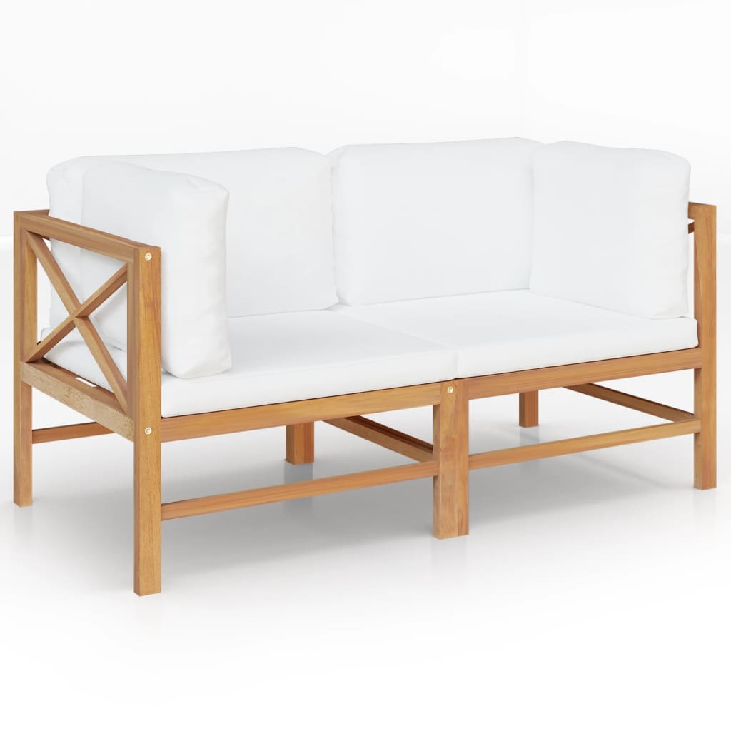 vidaXL 2-osobowa ławka ogrodowa z kremowymi poduszkami, drewno tekowe