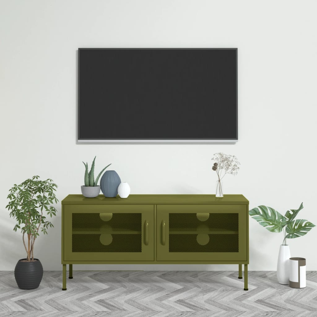 vidaXL Szafka pod telewizor, oliwkowa, 105x35x50 cm, stalowa