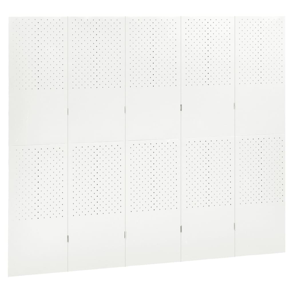 vidaXL Parawan 5-panelowy, biały, 200 x 180 cm, stalowy