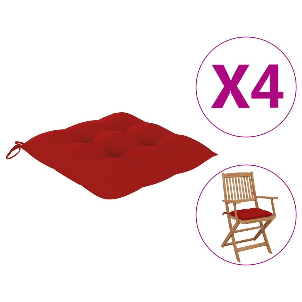 vidaXL Poduszki na krzesła, 4 szt., 40x40x8 cm, czerwone