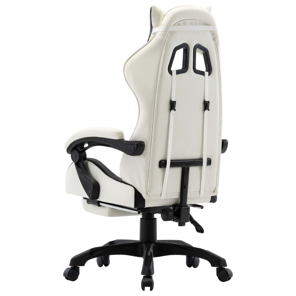 vidaXL Fotel dla gracza, z podnóżkiem, czarno-biały, sztuczna skóra