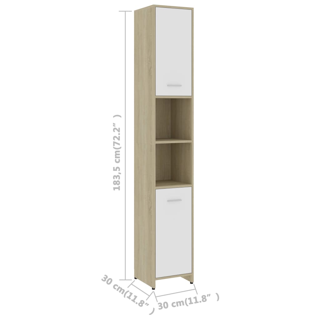 vidaXL 3-częściowy zestaw mebli łazienkowych, biel i dąb sonoma, płyta
