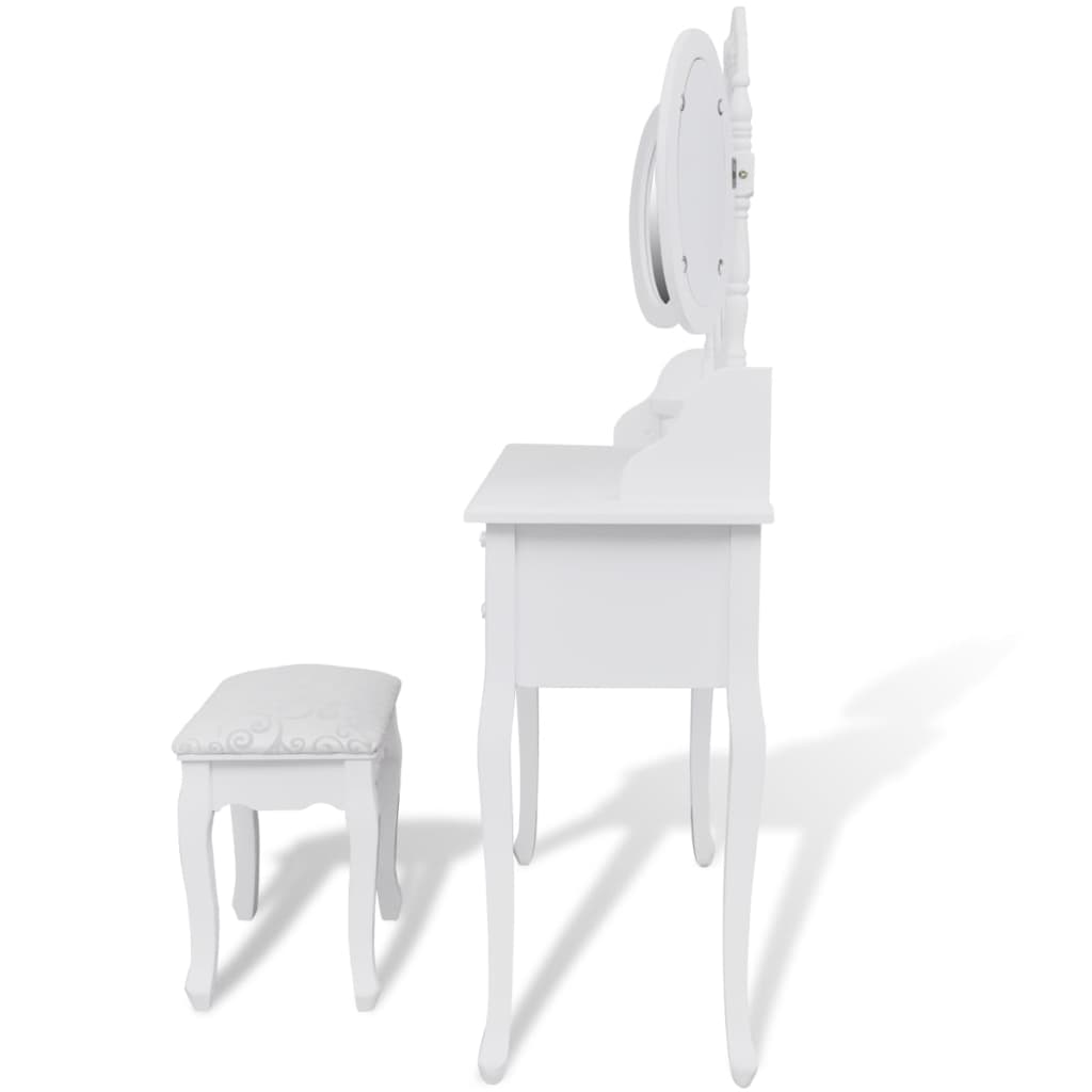 vidaXL Toaletka z taboretem i 3 lustrami, biała