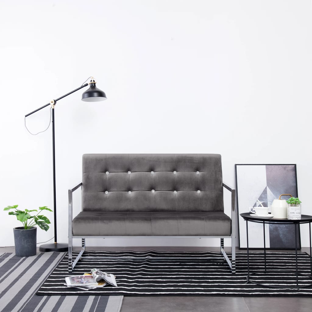 vidaXL 2-osobowa sofa z podłokietnikami, ciemnoszara, chrom i aksamit
