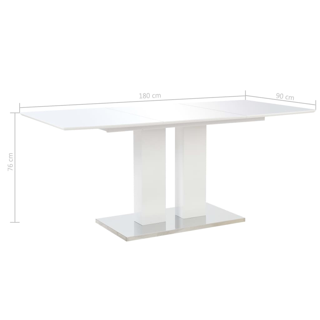 vidaXL Stół jadalniany, wysoki połysk, biały, 180x90x76 cm, MDF
