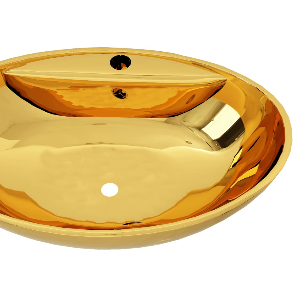 vidaXL Umywalka z przelewem, 58,5 x 39 x 21 cm, ceramiczna, złota