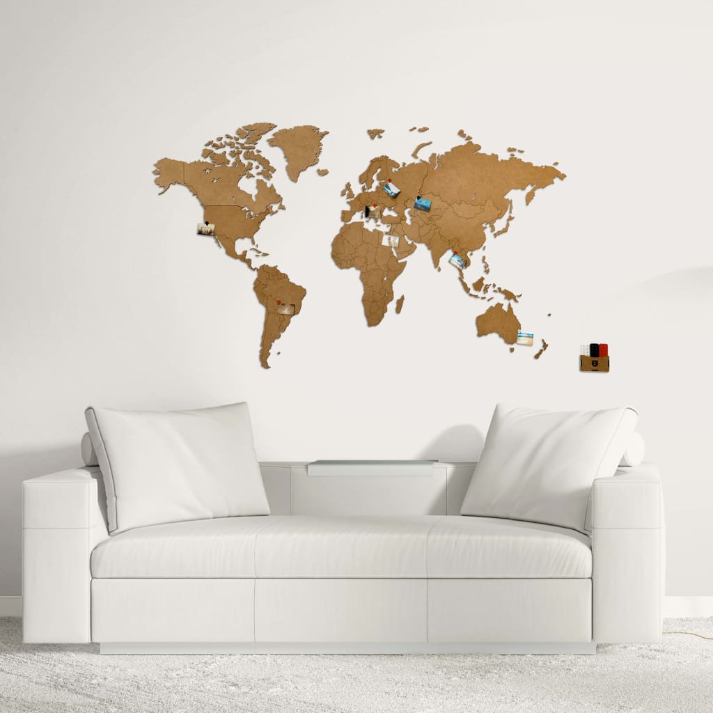 MiMi Innovations Drewniana mapa świata Luxury, brązowa, 130x78 cm