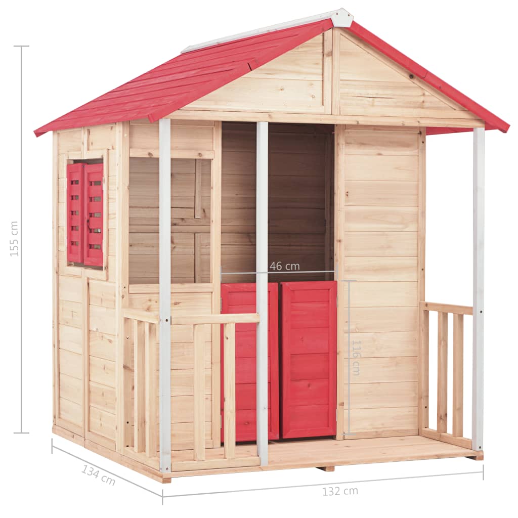 vidaXL Domek do zabawy dla dzieci, drewno jodłowe, czerwony
