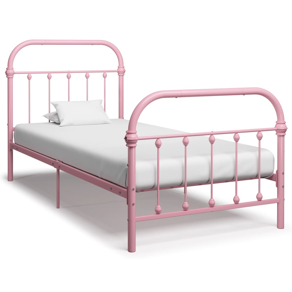 vidaXL Rama łóżka, różowa, metalowa, 100 x 200 cm