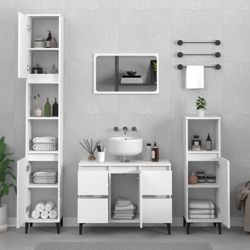 vidaXL 4-cz. zestaw mebli łazienkowych, biały, materiał drewnopochodny