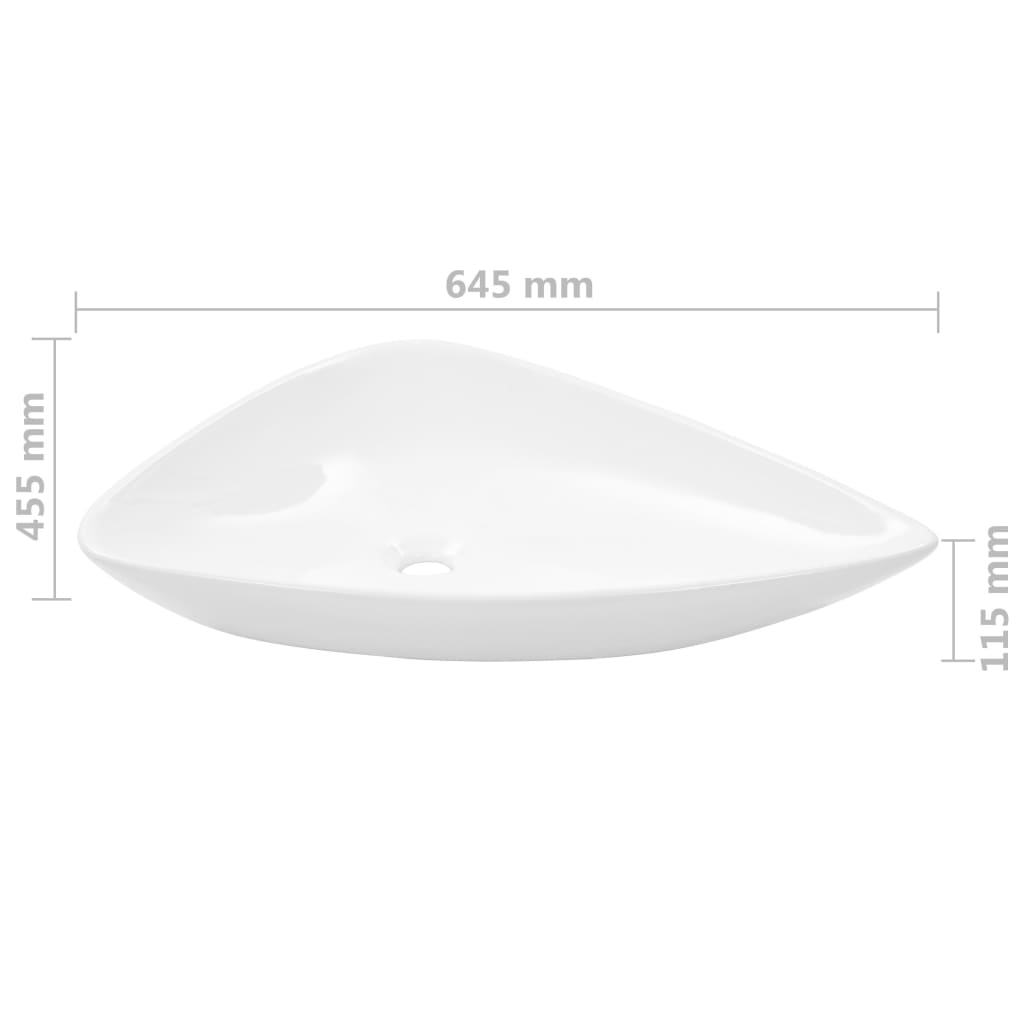 vidaXL Umywalka ceramiczna, trójkątna, 645 x 455 x 115 mm, biała