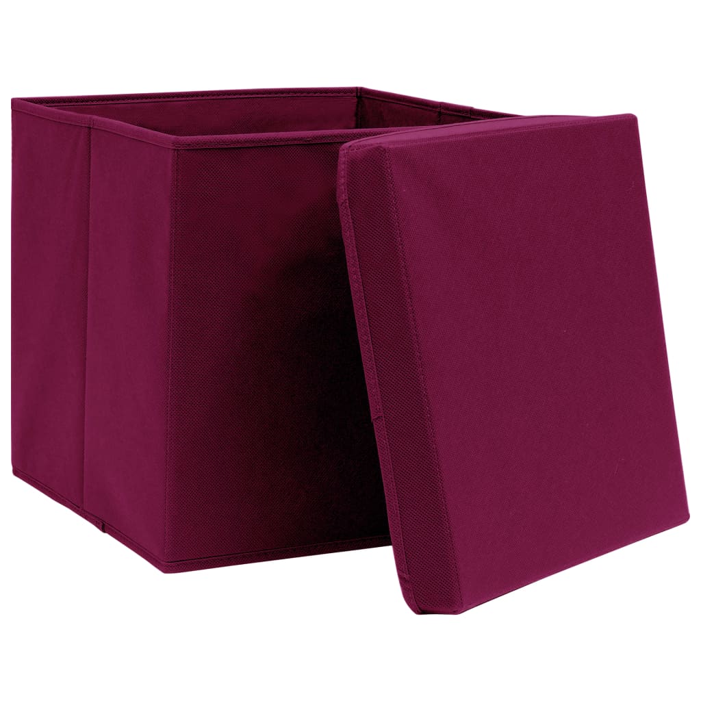 vidaXL Pudełka z pokrywami, 10 szt., 28x28x28 cm, ciemnoczerwone
