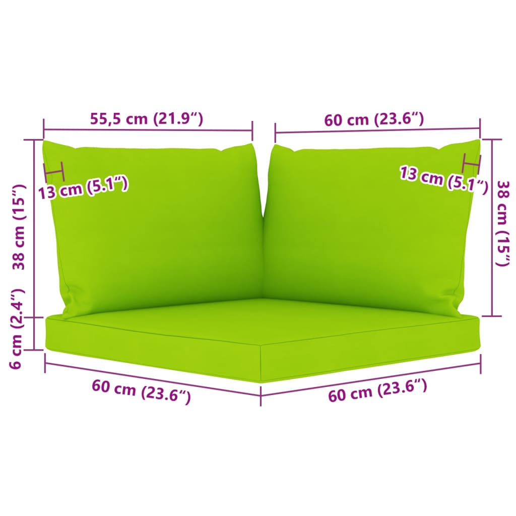 vidaXL Ogrodowa sofa 2-os. z palet, z jasnozielonymi poduszkami, sosna