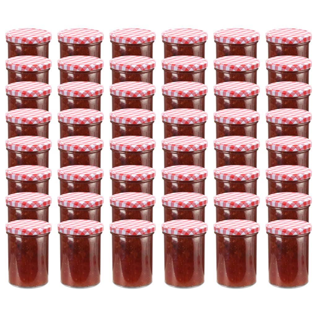 vidaXL Szklane słoiki na dżem, biało-czerwone pokrywki, 48 szt, 400 ml