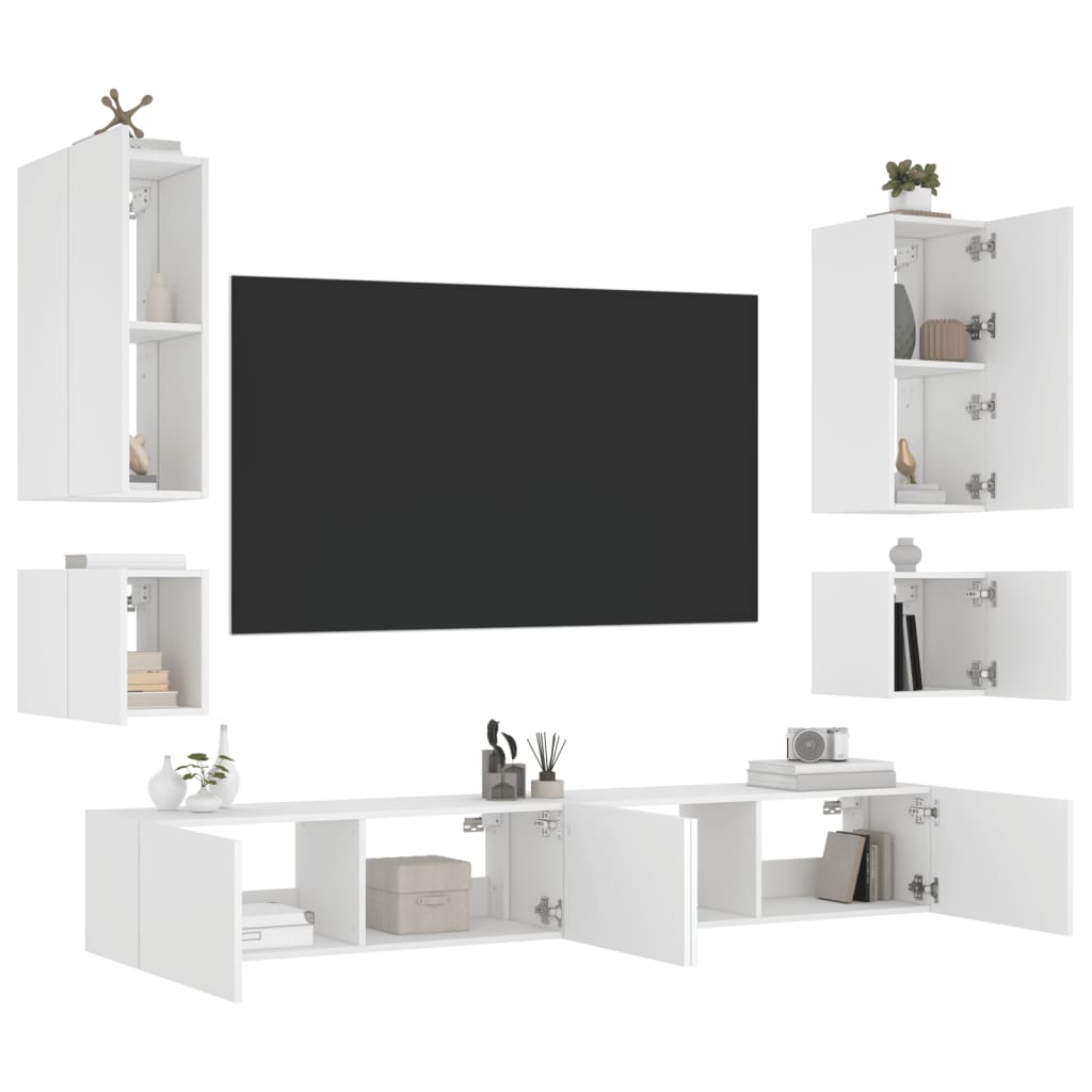vidaXL 6-cz. zestaw ściennych mebli TV z oświetleniem LED, biały