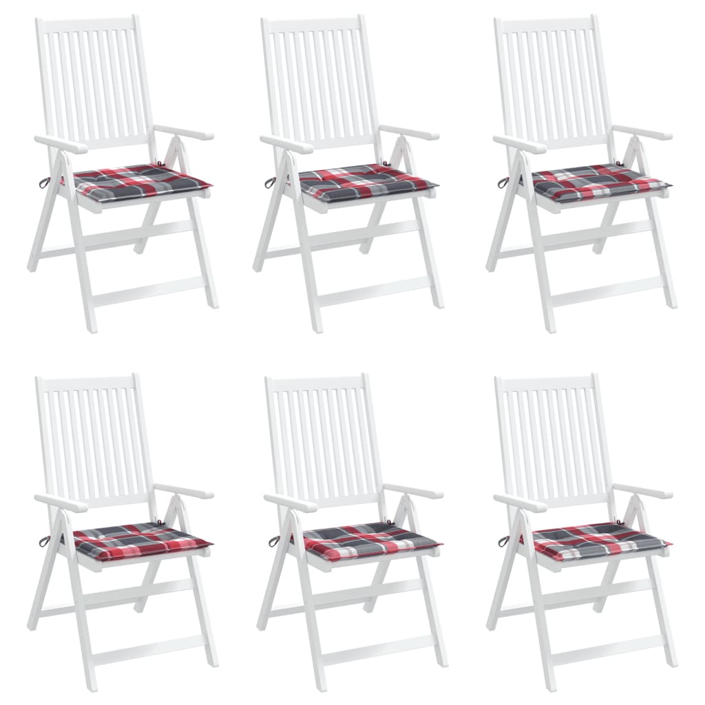 vidaXL Poduszki na krzesła ogrodowe, 6 szt., czerwona krata 40x40x3 cm