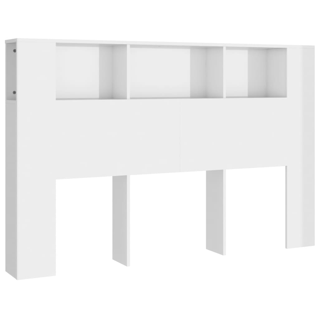 vidaXL Wezgłowie łóżka z półkami, biel z połyskiem, 160x18,5x104,5 cm