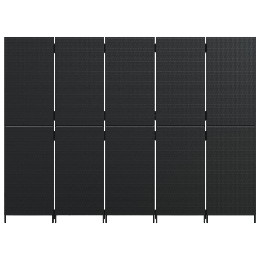 vidaXL Parawan 5-panelowy, czarny, polirattan