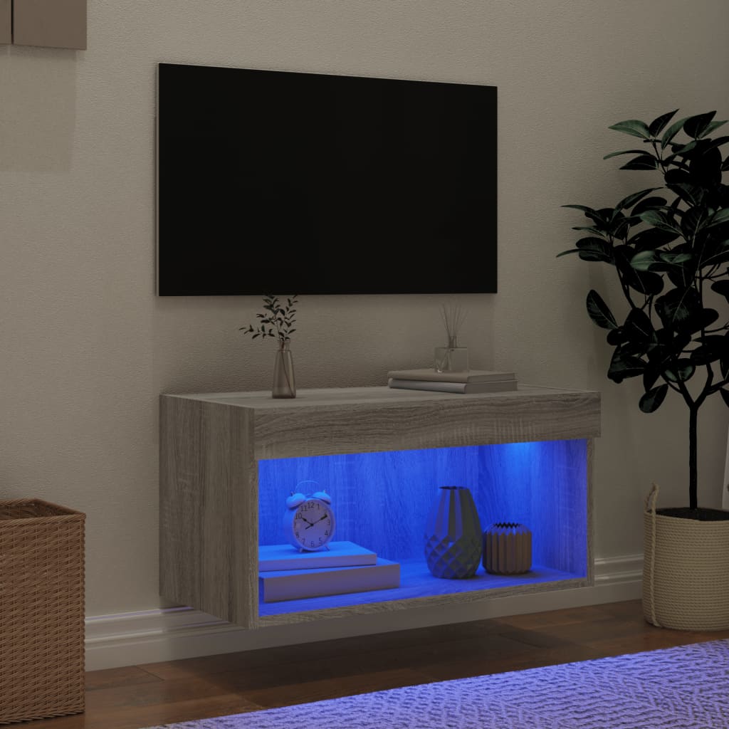vidaXL Szafka pod TV, z LED, kolor szary dąb sonoma, 60x30x30 cm