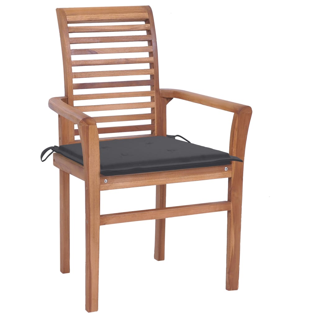 vidaXL Krzesła stołowe, 4 szt., antracytowe poduszki, drewno tekowe