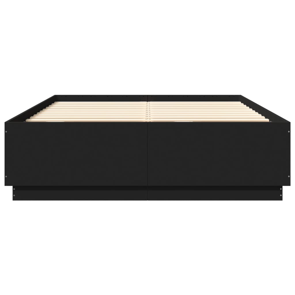 vidaXL Rama łóżka z LED, czarna, 140x200 cm, materiał drewnopochodny
