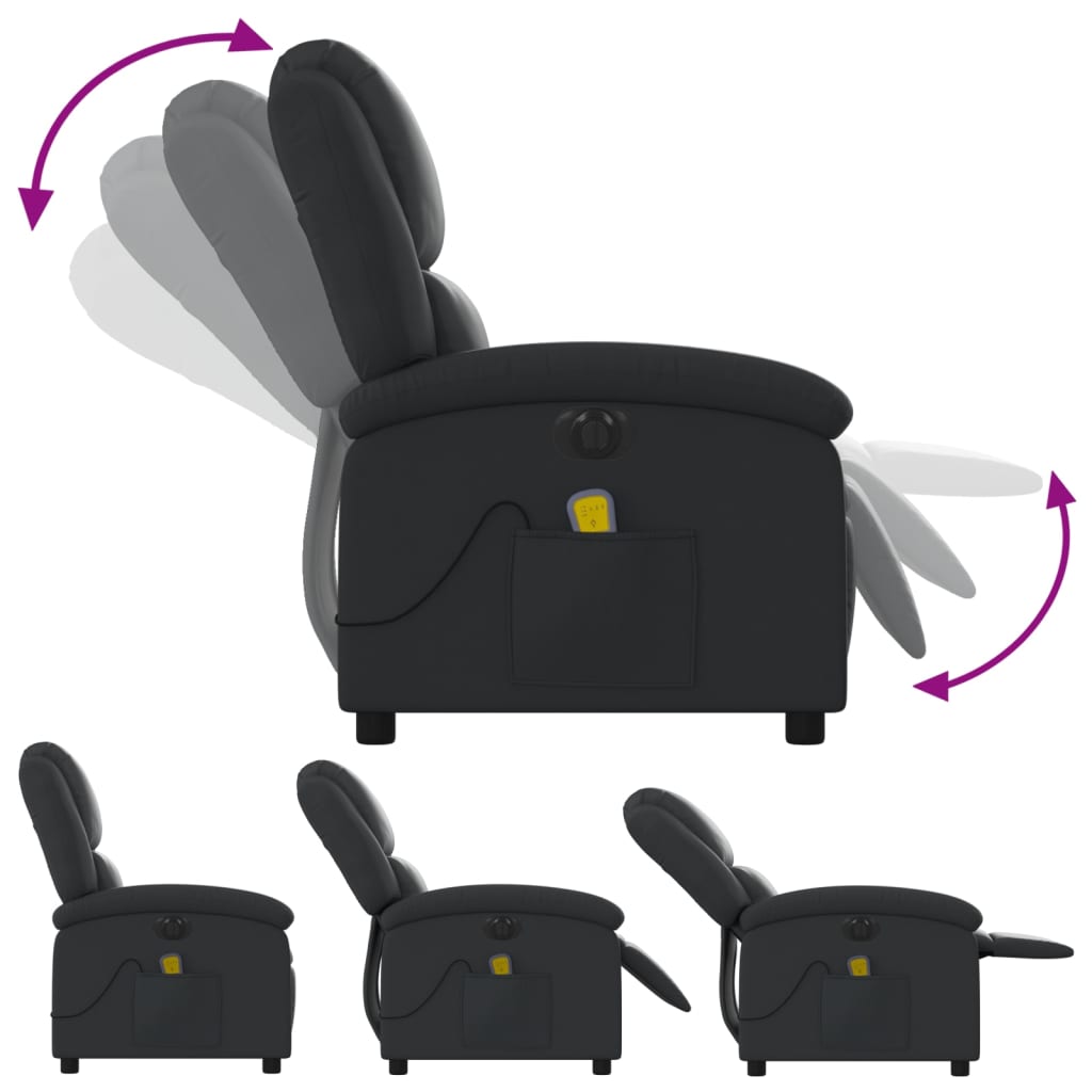 vidaXL Rozkładany fotel masujący, elektryczny, czarny, skóra naturalna