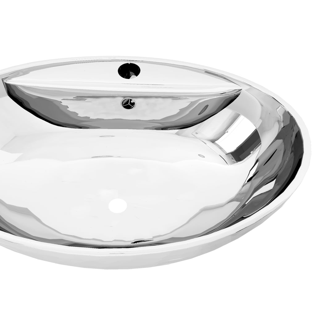 vidaXL Umywalka z przelewem, 58,5 x 39 x 21 cm, ceramiczna, srebrna