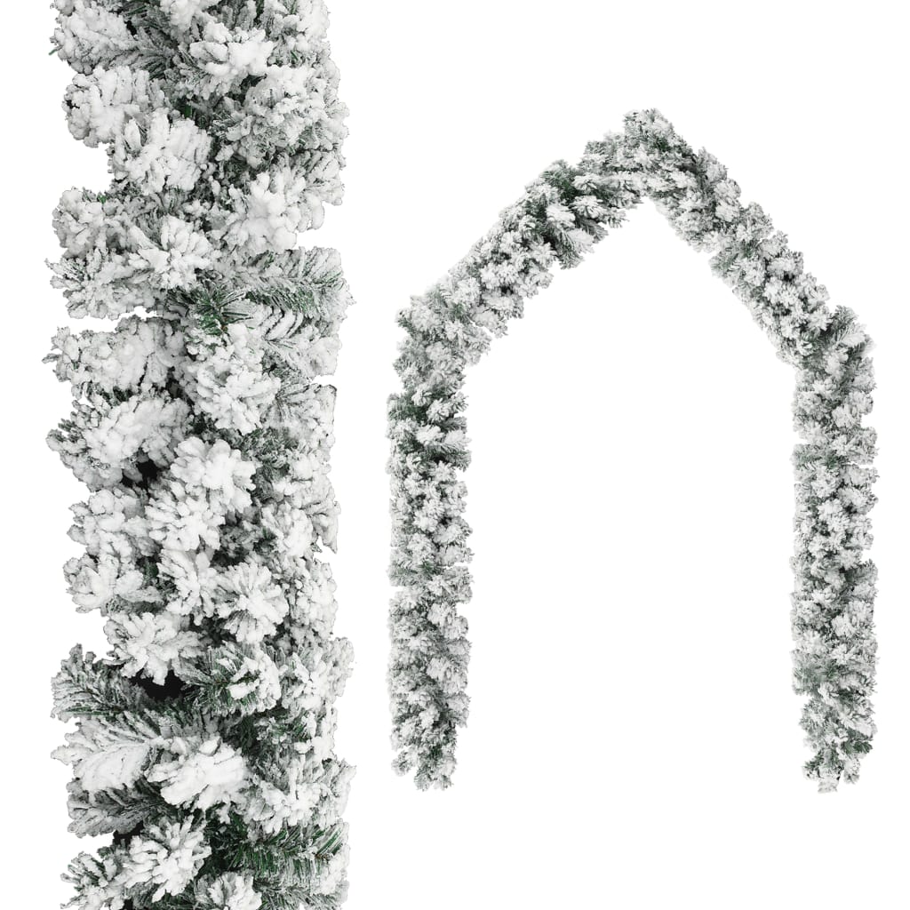 vidaXL Świąteczna girlanda z LED pokryta śniegiem, zielona, 5 m, PVC