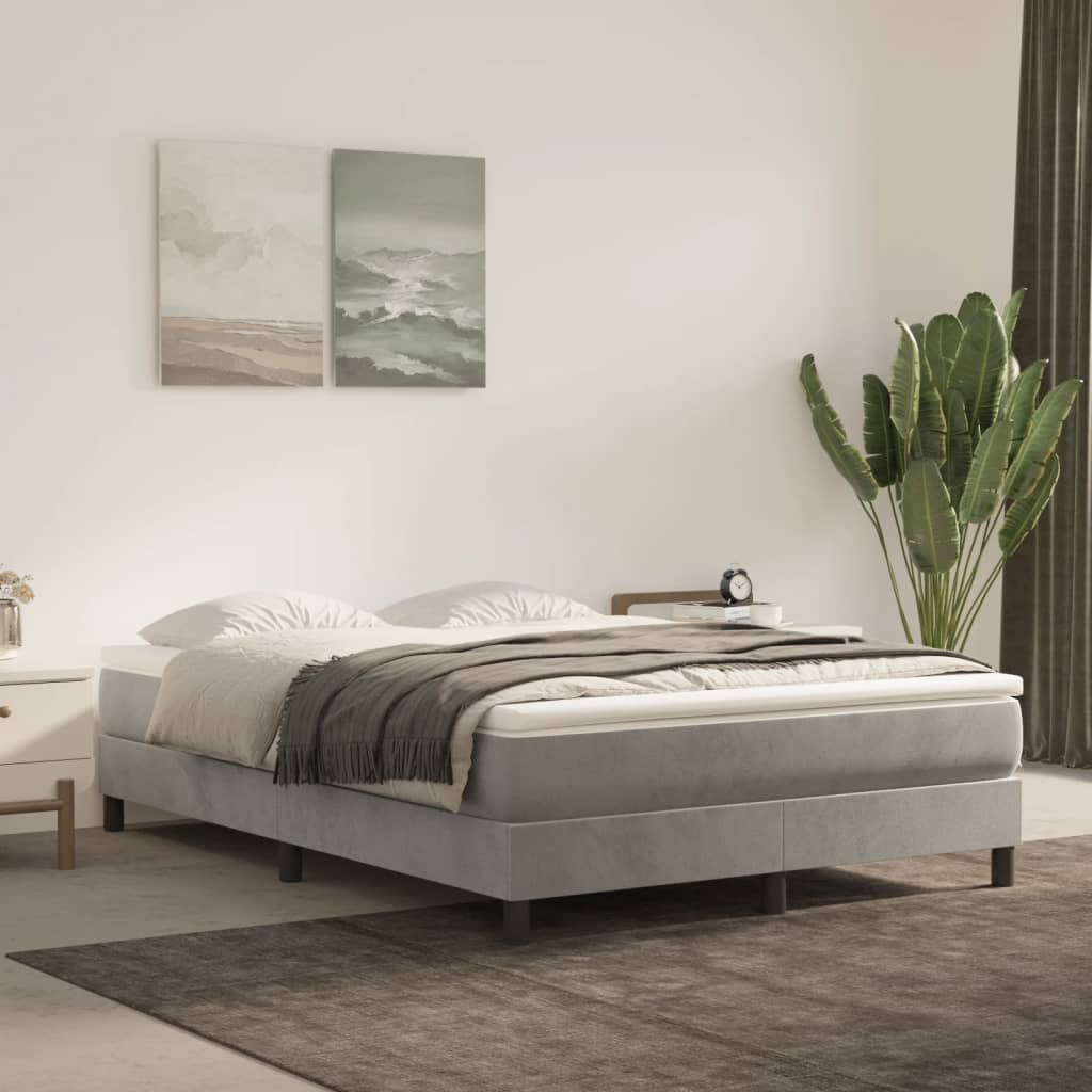 vidaXL Rama łóżka, jasnoszara, 140 x 200 cm, tapicerowana aksamitem