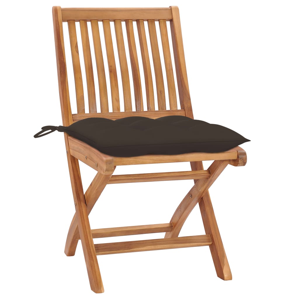vidaXL Krzesła ogrodowe, 2 szt., poduszki taupe, lite drewno tekowe