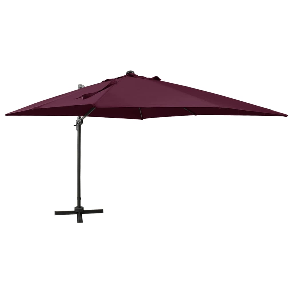 vidaXL Wiszący parasol ze słupkiem i lampkami LED, bordowy, 300 cm