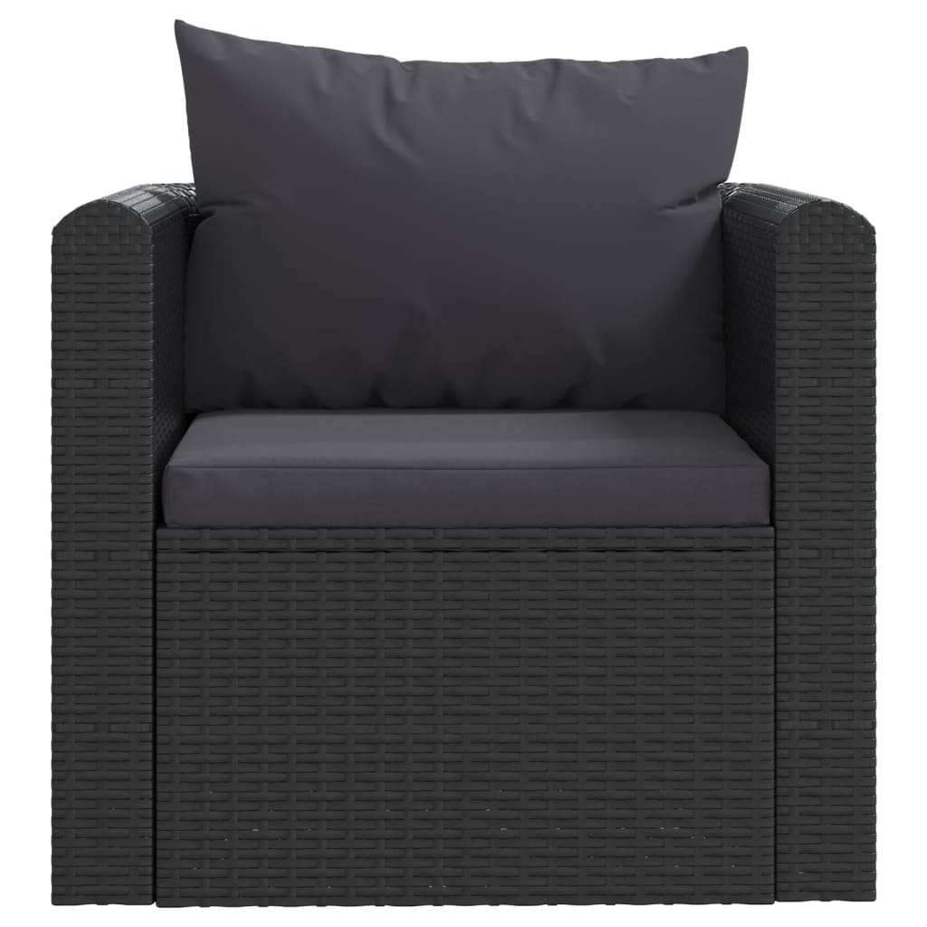 vidaXL Fotel z poduszką, polirattan, czarny