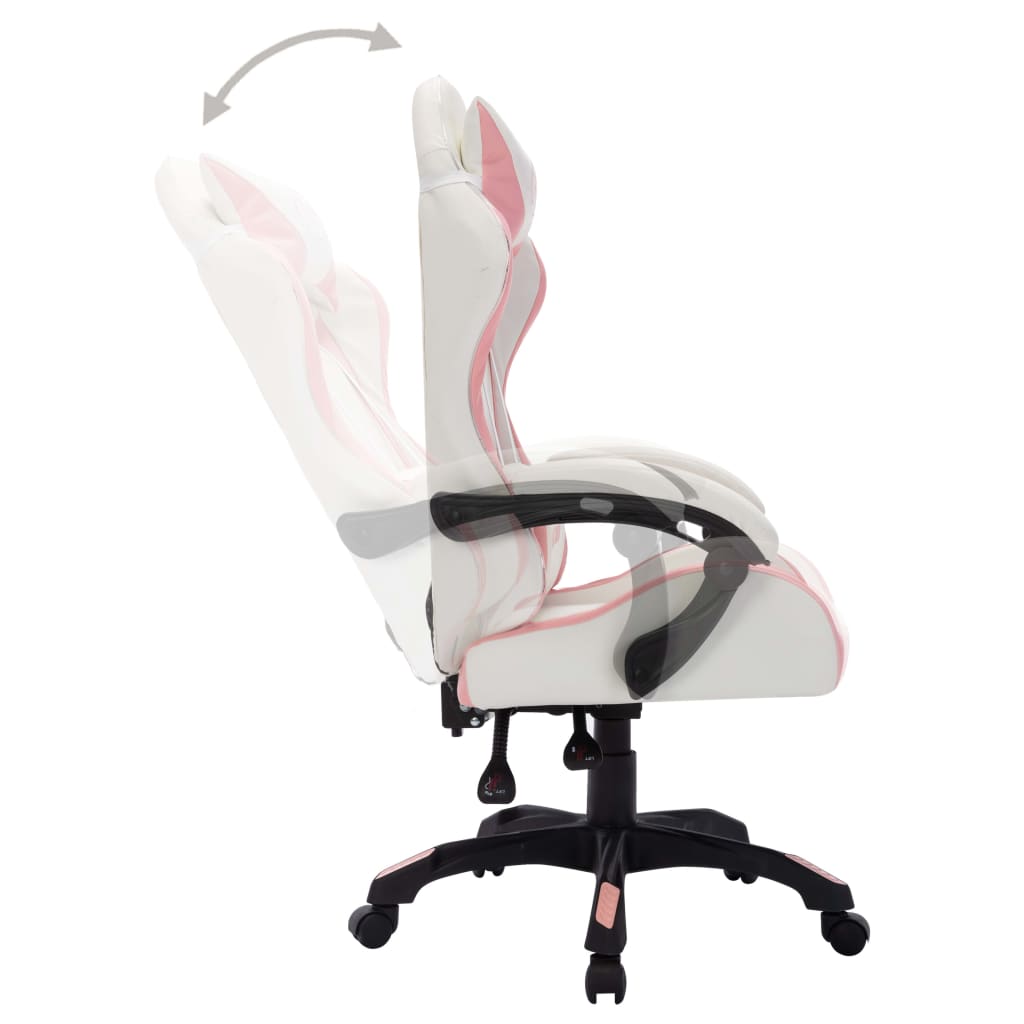 vidaXL Fotel dla gracza z RGB LED, różowo-czarny, sztuczna skóra