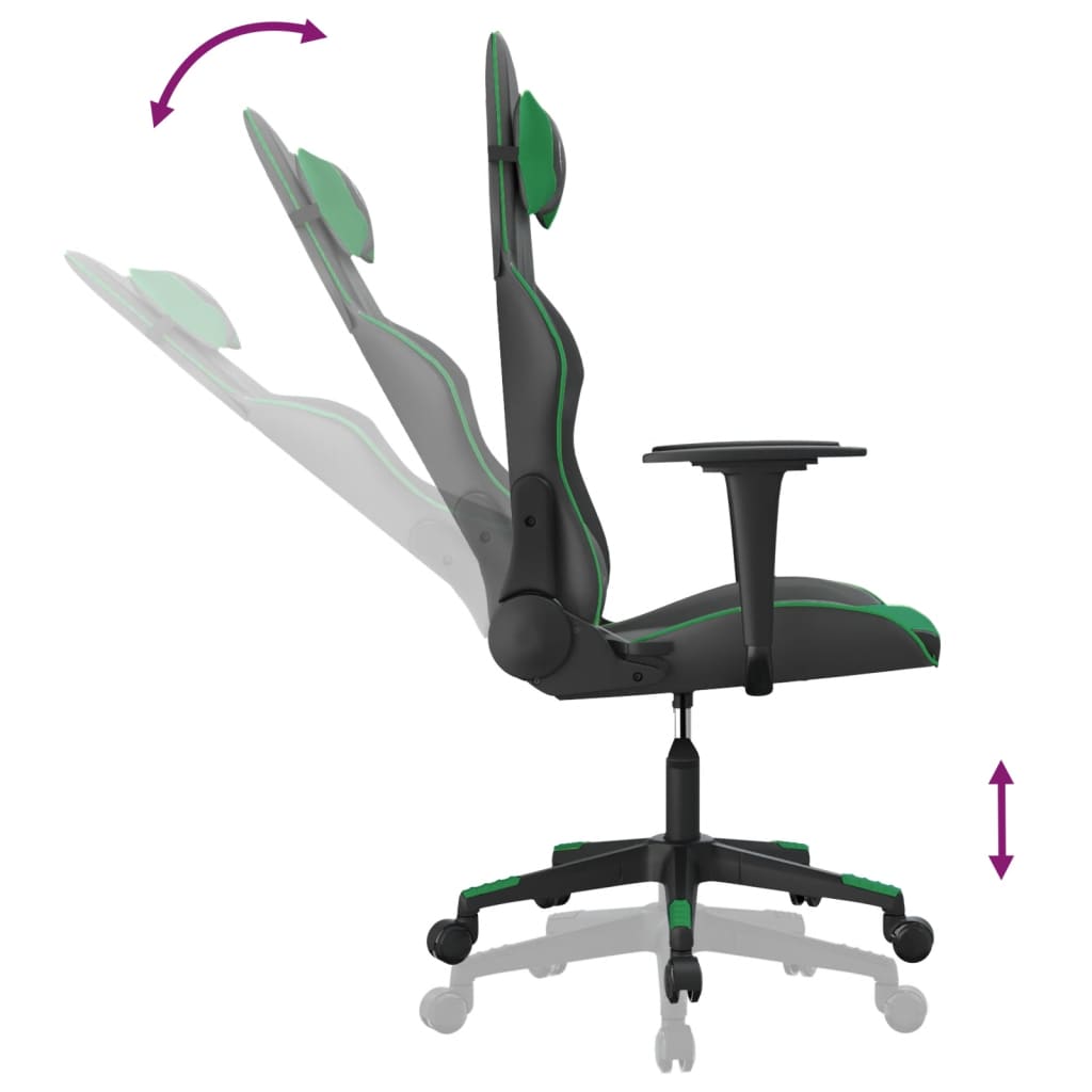 vidaXL Masujący fotel gamingowy, czarno-zielony, sztuczna skóra