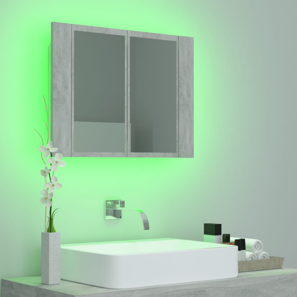vidaXL Szafka łazienkowa z lustrem i LED, szarość betonu, 60x12x45 cm