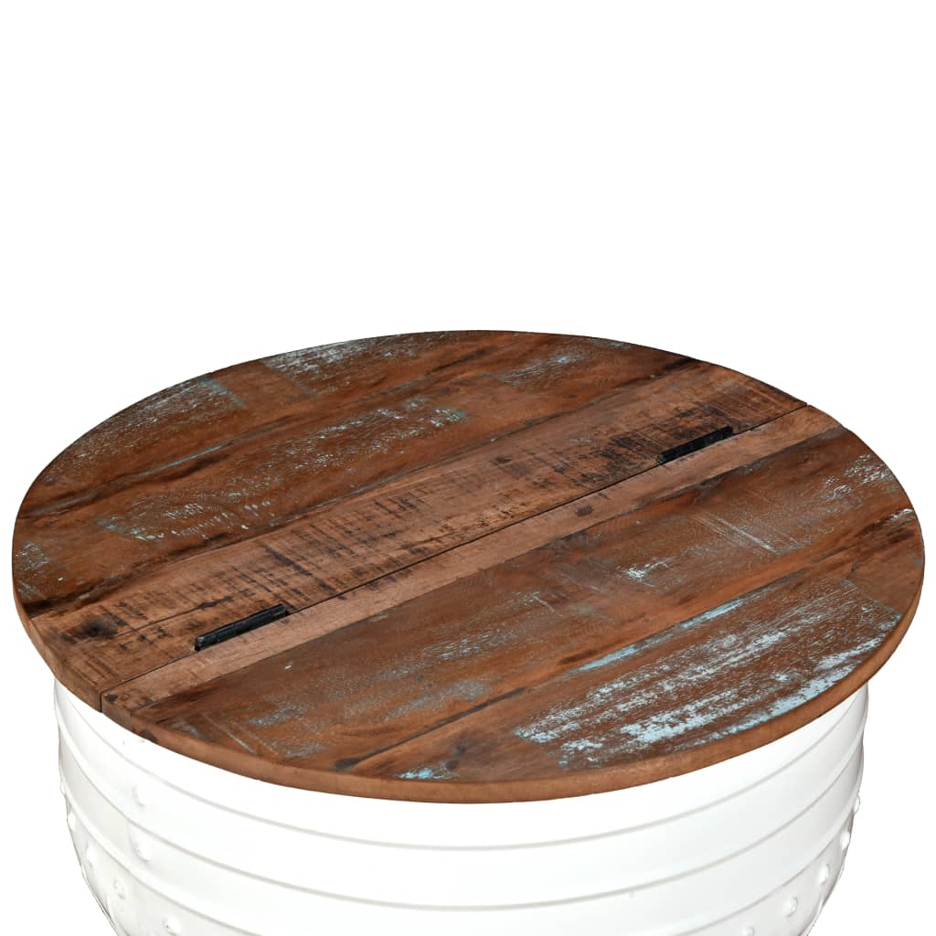 vidaXL Stolik kawowy z drewna odzyskanego, biały, kształt beczułki