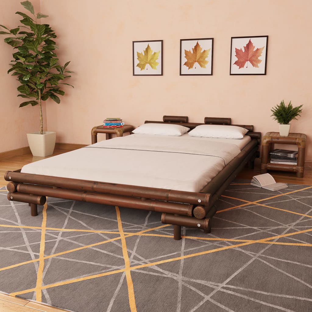 vidaXL Rama łóżka, ciemnobrązowa, bambusowa, 140 x 200 cm