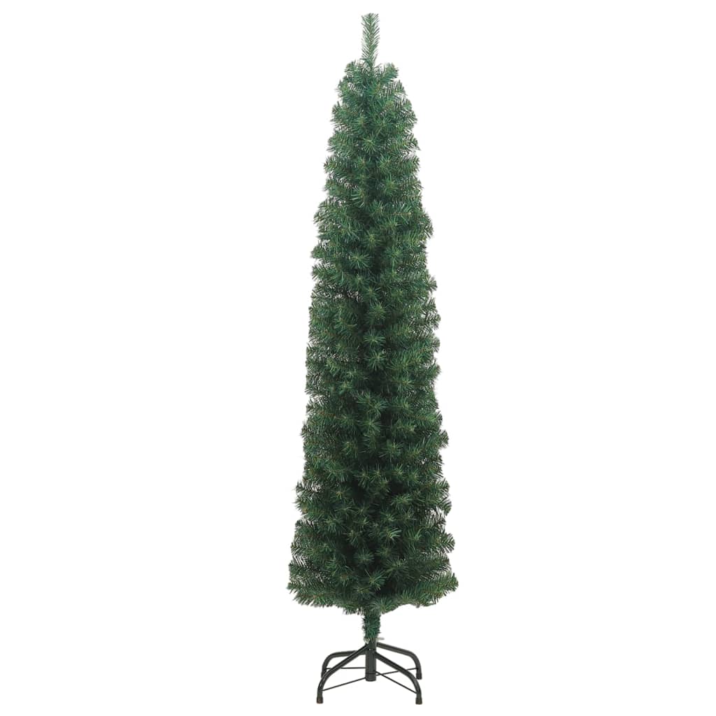 vidaXL Smukła sztuczna choinka ze stojakiem, zielona, 180 cm, PVC