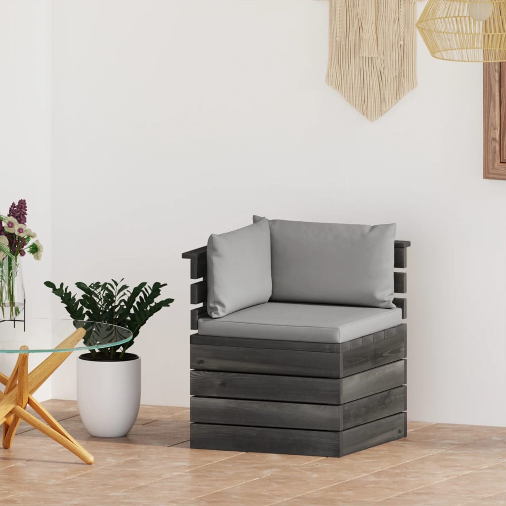 vidaXL Ogrodowa sofa narożna z palet, z poduszkami, drewno sosnowe