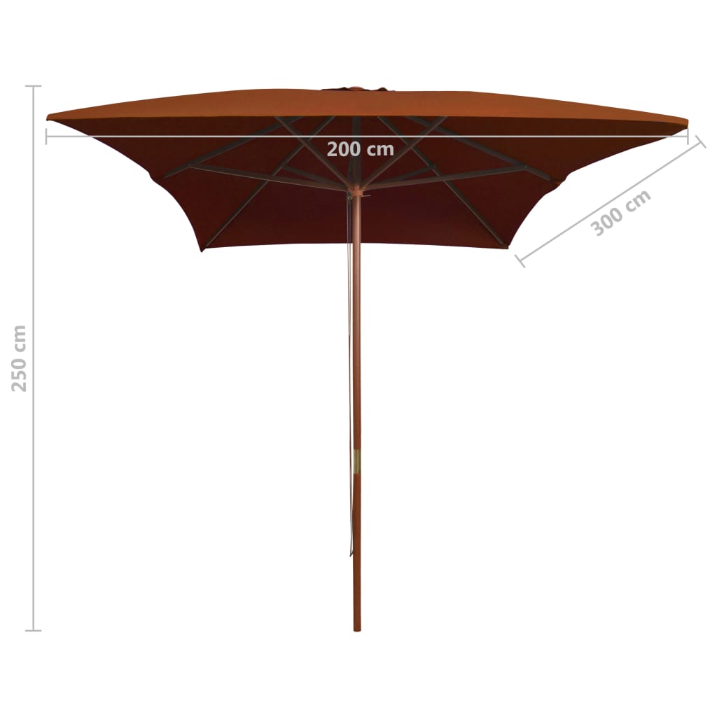 vidaXL Parasol ogrodowy na drewnianym słupku, terakota, 200x300 cm