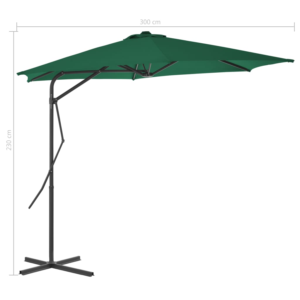 vidaXL Parasol ogrodowy na słupku stalowym, 300 cm, zielony
